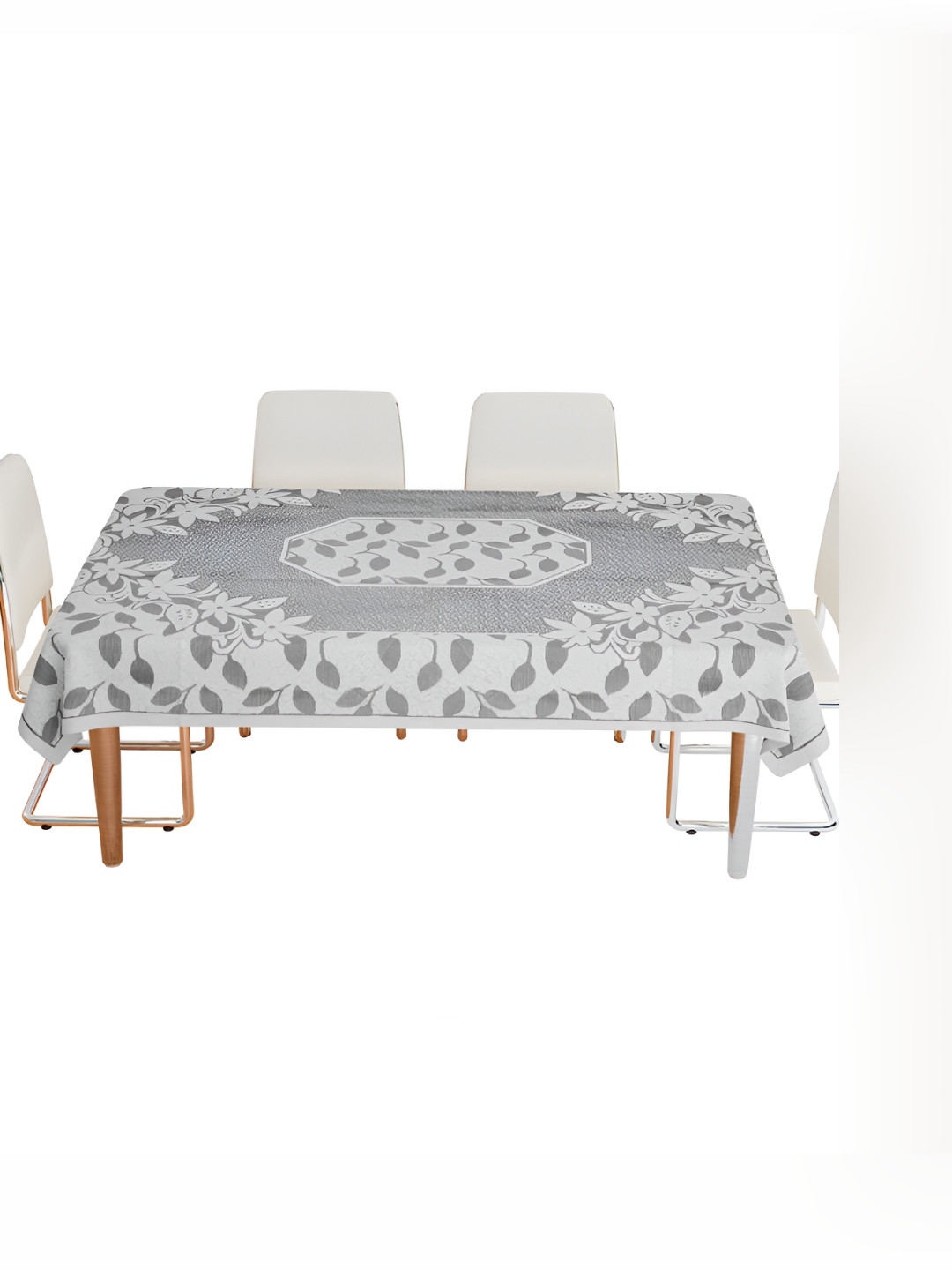 Kuber Industries White & Grey Floral 2.26 m x 1.50 m Net Table Cover
