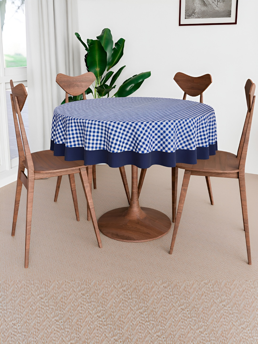 Kuber Industries Blue & White Geometric 1.52 m x 1.52 m Cotton Table Cover