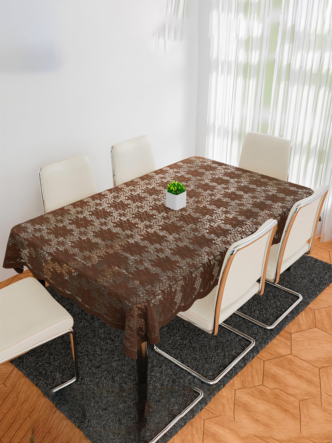 Kuber Industries Brown Floral 2.28 m x 1.52 m Cotton Table Cover