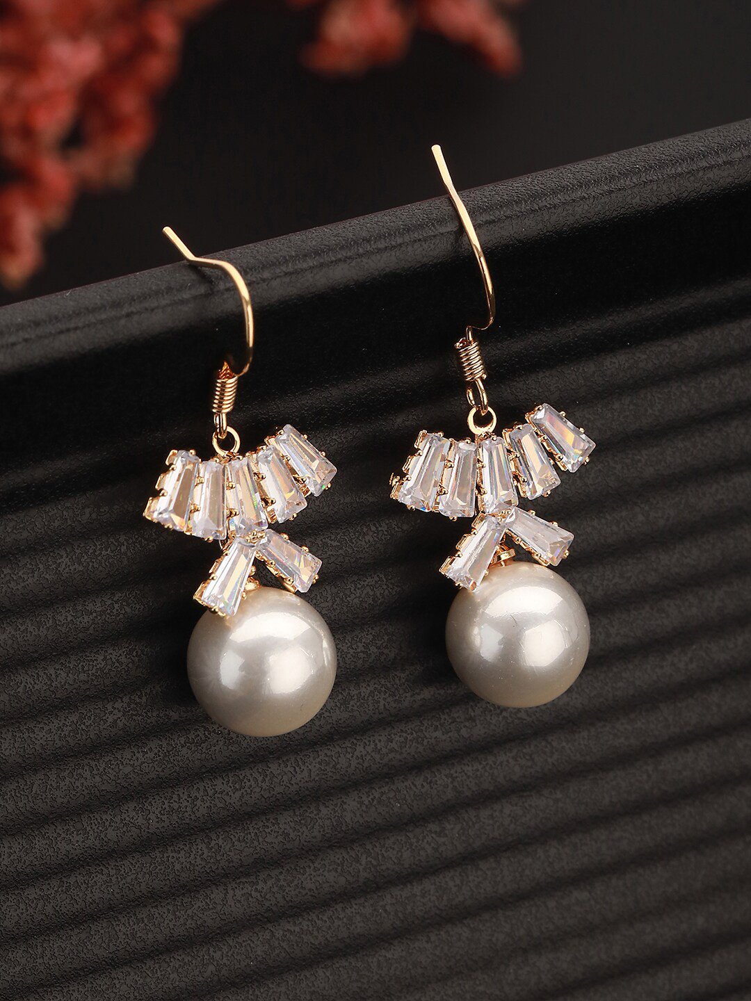 Jazz and Sizzle Silver-Plated Pearl Beaded Floral Drop Earrings