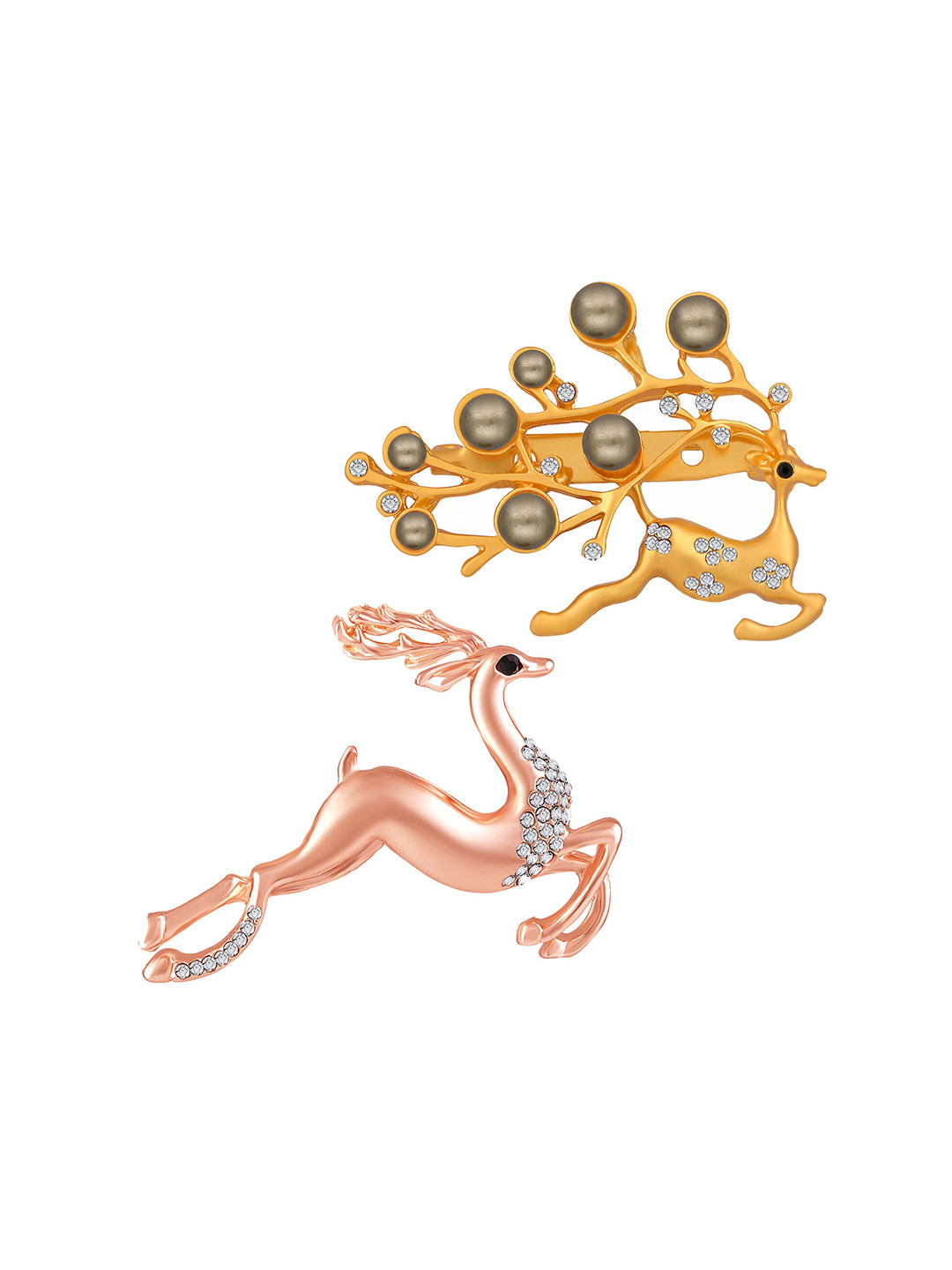 Mahi Set of 2 Deer Shaped Studded Brooch