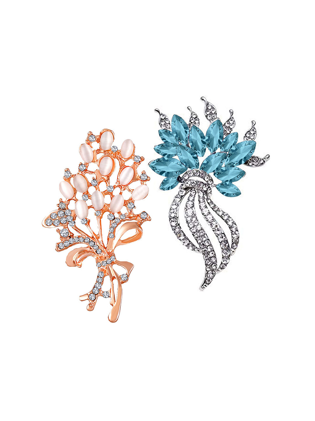 Mahi Set Of 2 Stone-Studded Brooch