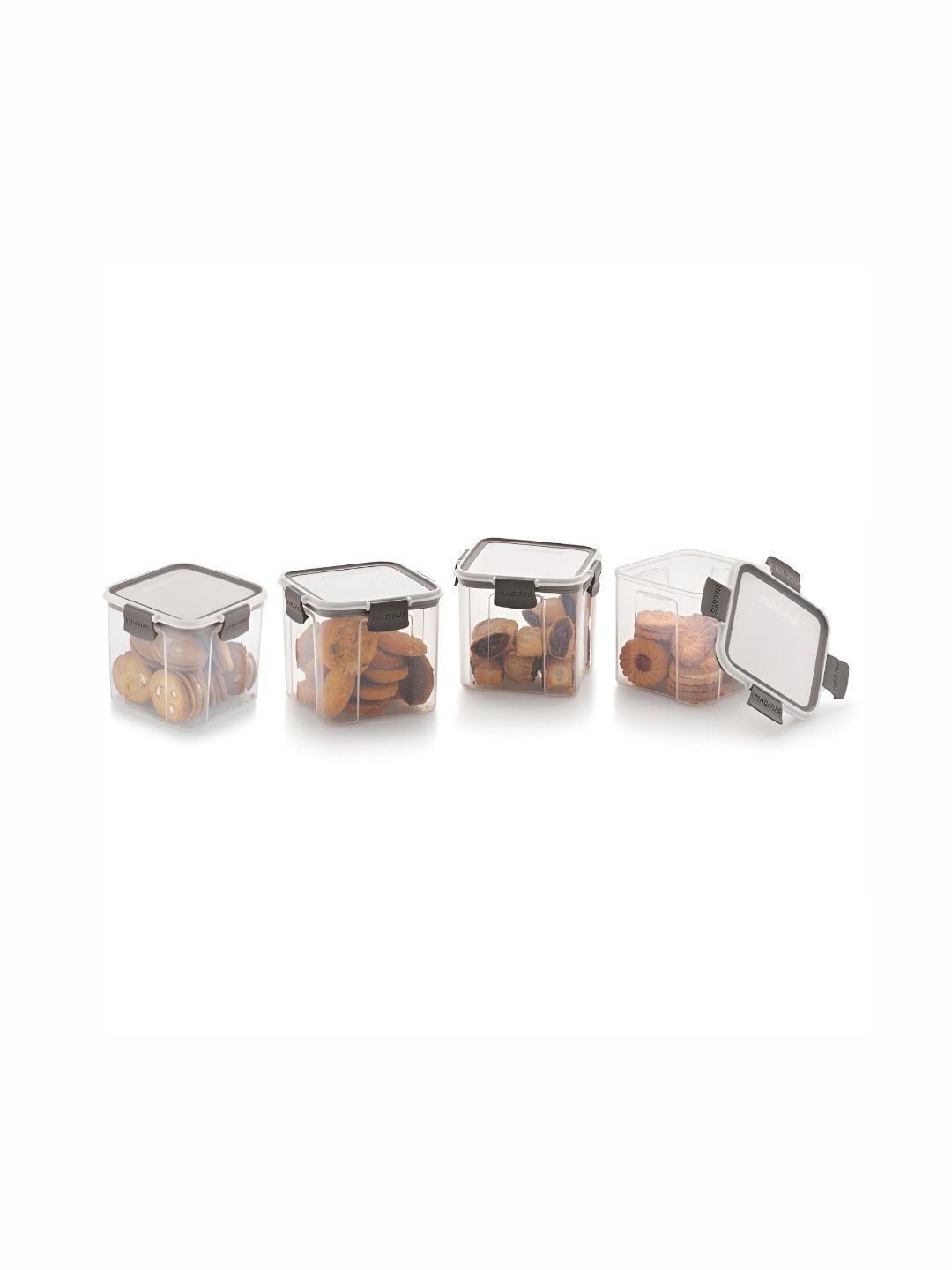 Magnus Modulock Grey Stainless Steel Air Tight 4 Piece Clip-On Graduated Container