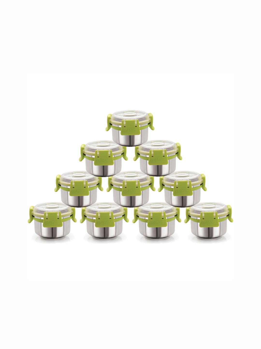 Magnus Silver Stainless Steel Air Tight 10 Piece Clip-On Graduated Container-100ml