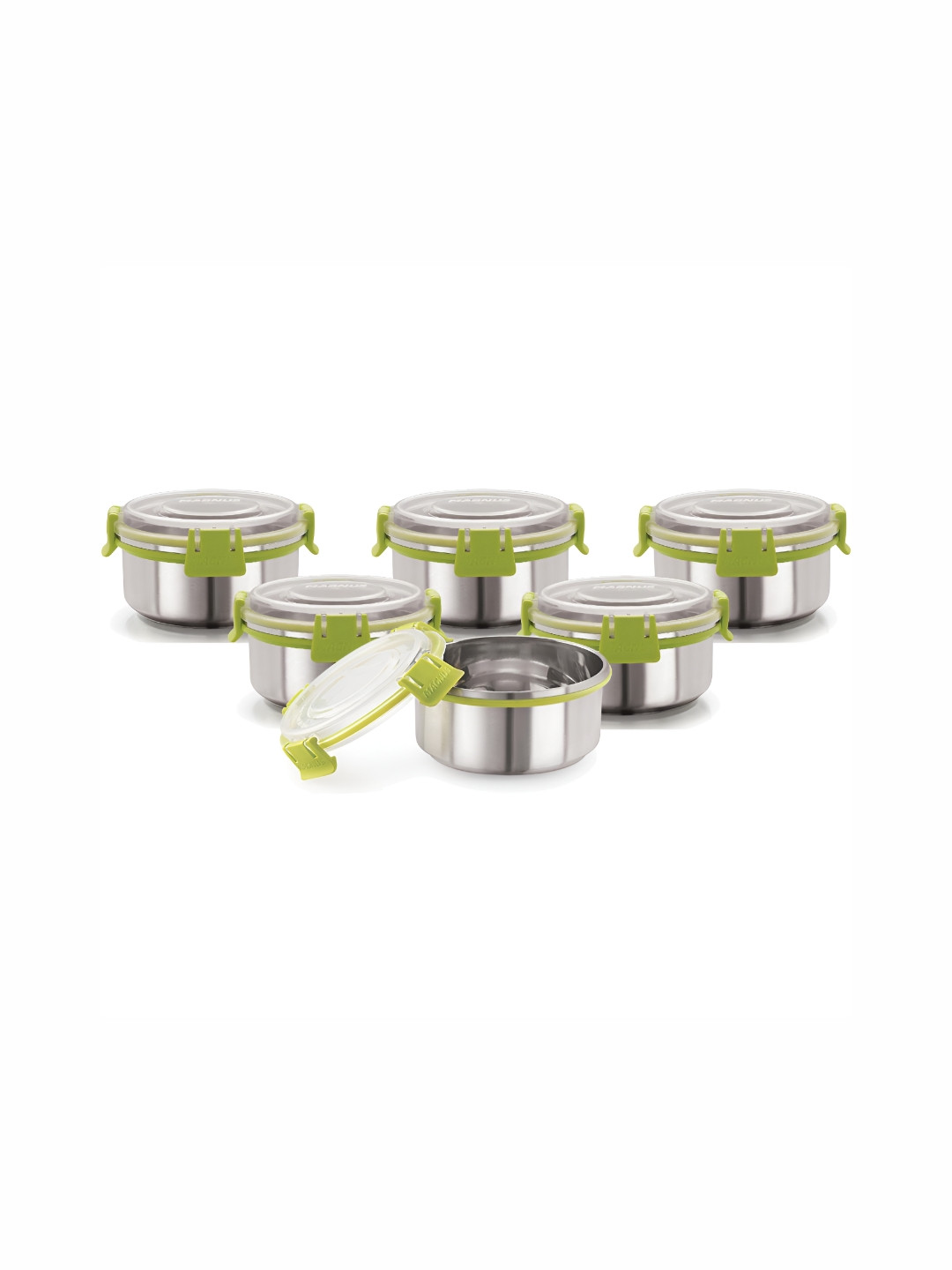 Magnus Green Stainless Steel Air Tight 6 Piece Wire Clamp Graduated Container-300ml