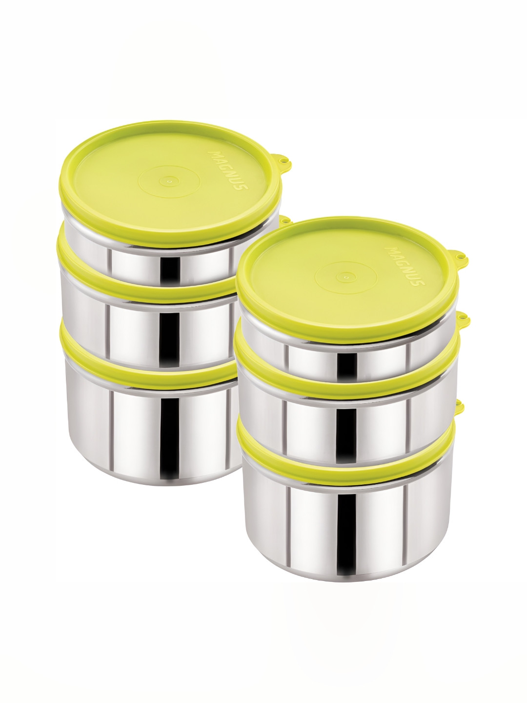 Magnus Easy Lock Silver Stainless Steel Dishwasher Safe 6 Piece Flip Top Graduated Container