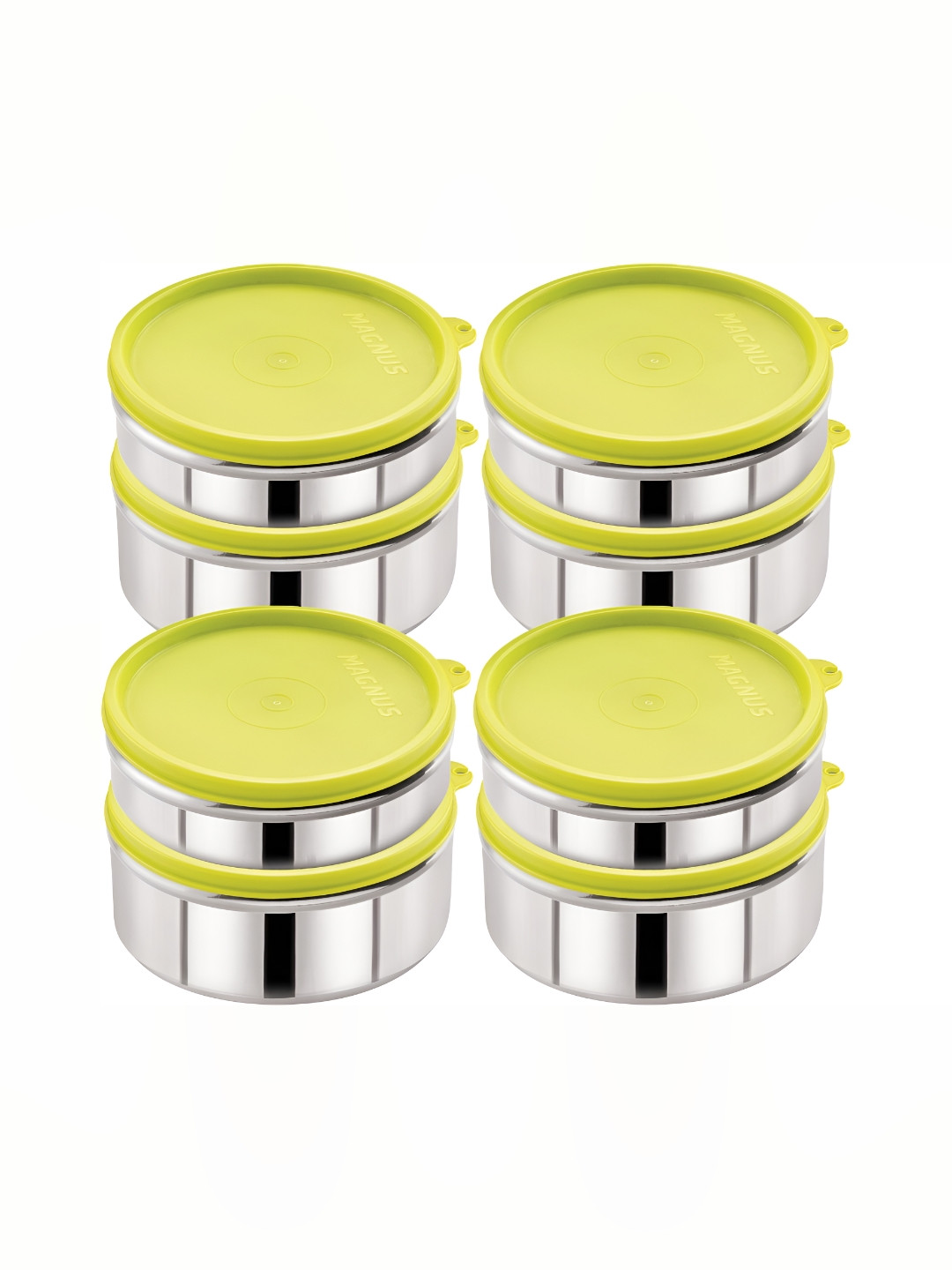 Magnus Silver Stainless Steel Dishwasher Safe 8 Piece Flip Top Graduated Container-420ml