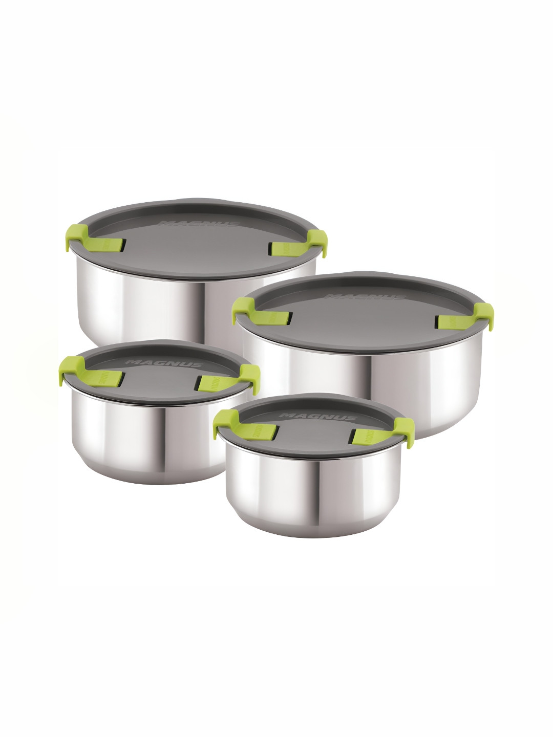 Magnus Steam Silver Stainless Steel Air Tight 4 Piece Clip-On Graduated Container