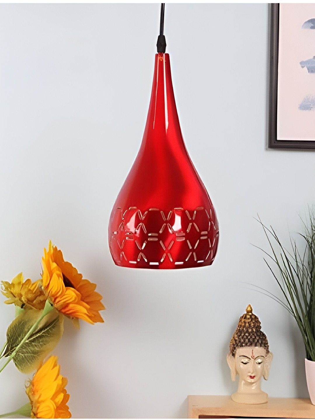 Areezo Red Aluminium Textured Bell Ceiling Lamp