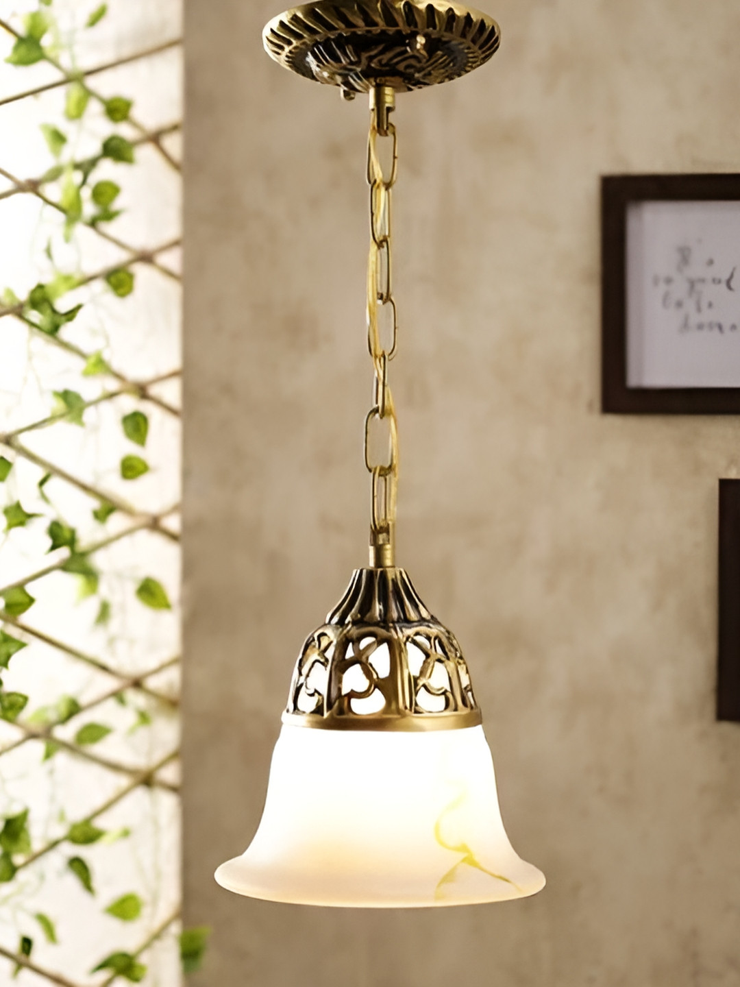 Areezo Gold Toned White Textured Bell Aluminium Ceiling Lamp
