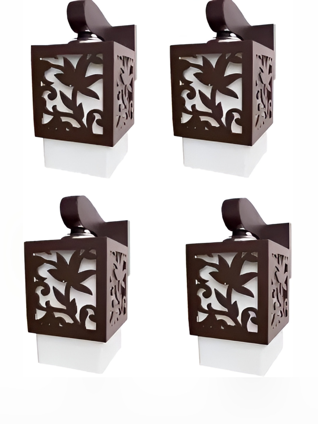 Areezo Brown 4 Pieces Textured Square Wooden Wall Lamps