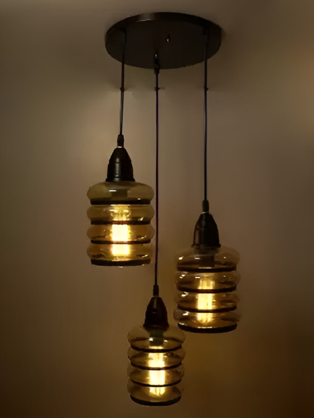 Areezo Gold-Toned & Black Glass Cylinder Shaped Ceiling Lamp