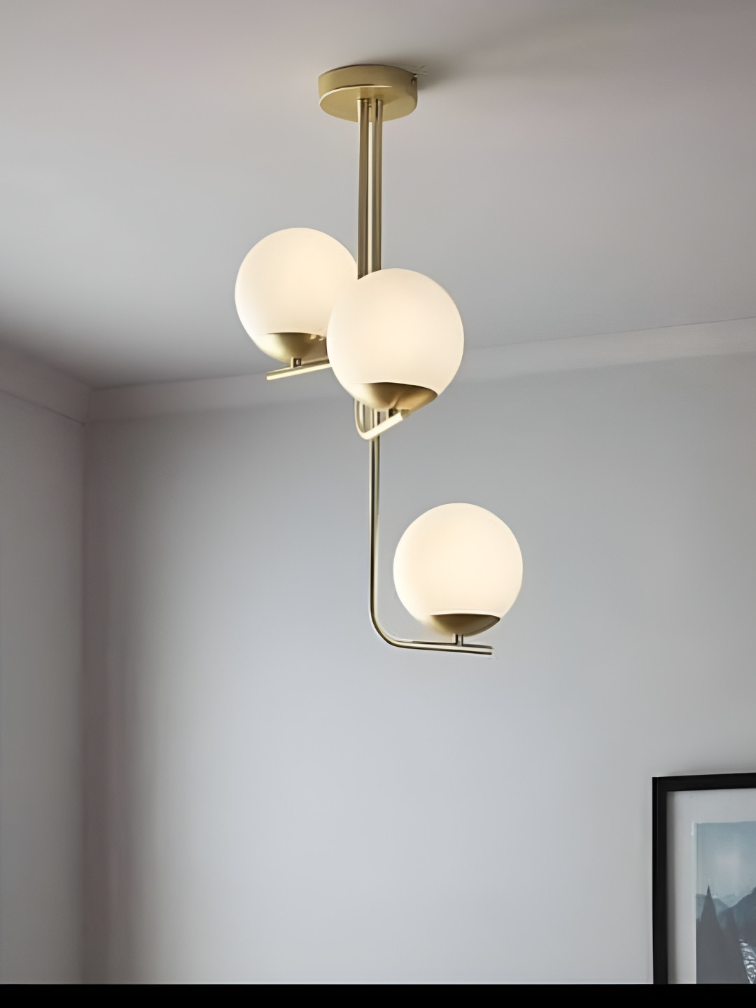 Areezo Gold-Toned & White Glass Spherical Shaped Ceiling Lamp