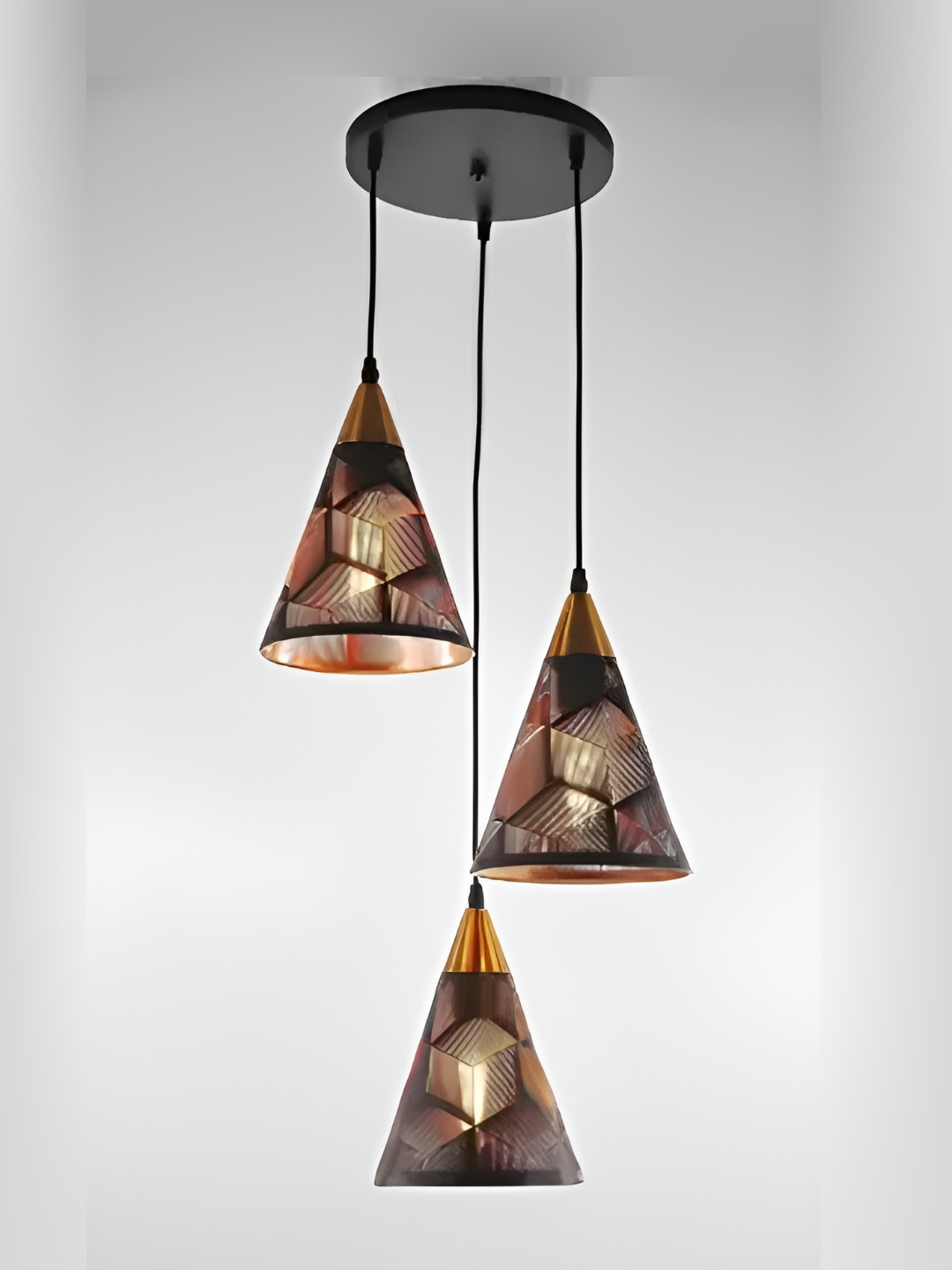 Areezo Black & Brown 3 Pieces Triangle Shaped Ceiling Lamp