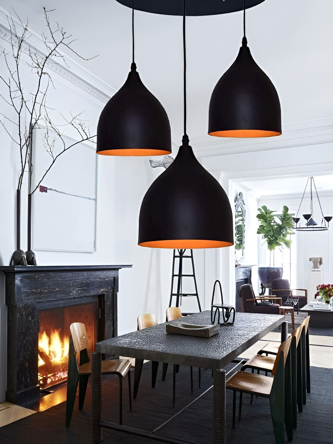 Areezo Black & Orange Aluminium Bell Shaped Ceiling Lamp