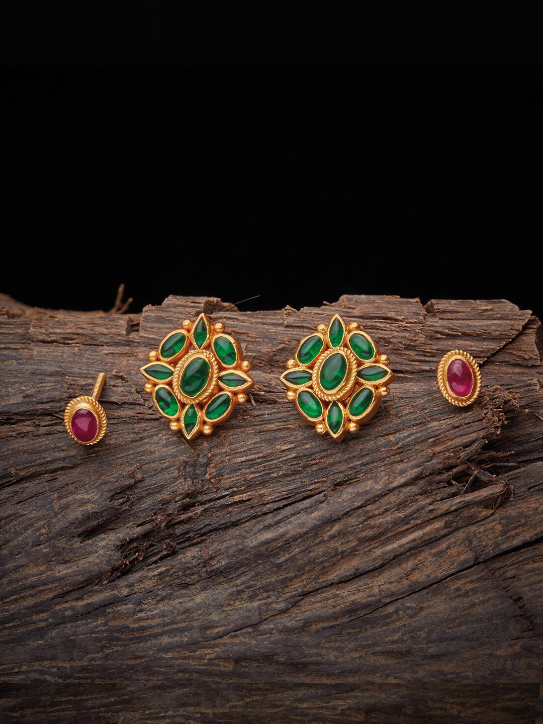 Kushal's Fashion Jewellery Embellished Bridal 92.5 Pure Silver Gold-Plated Studs Earrings