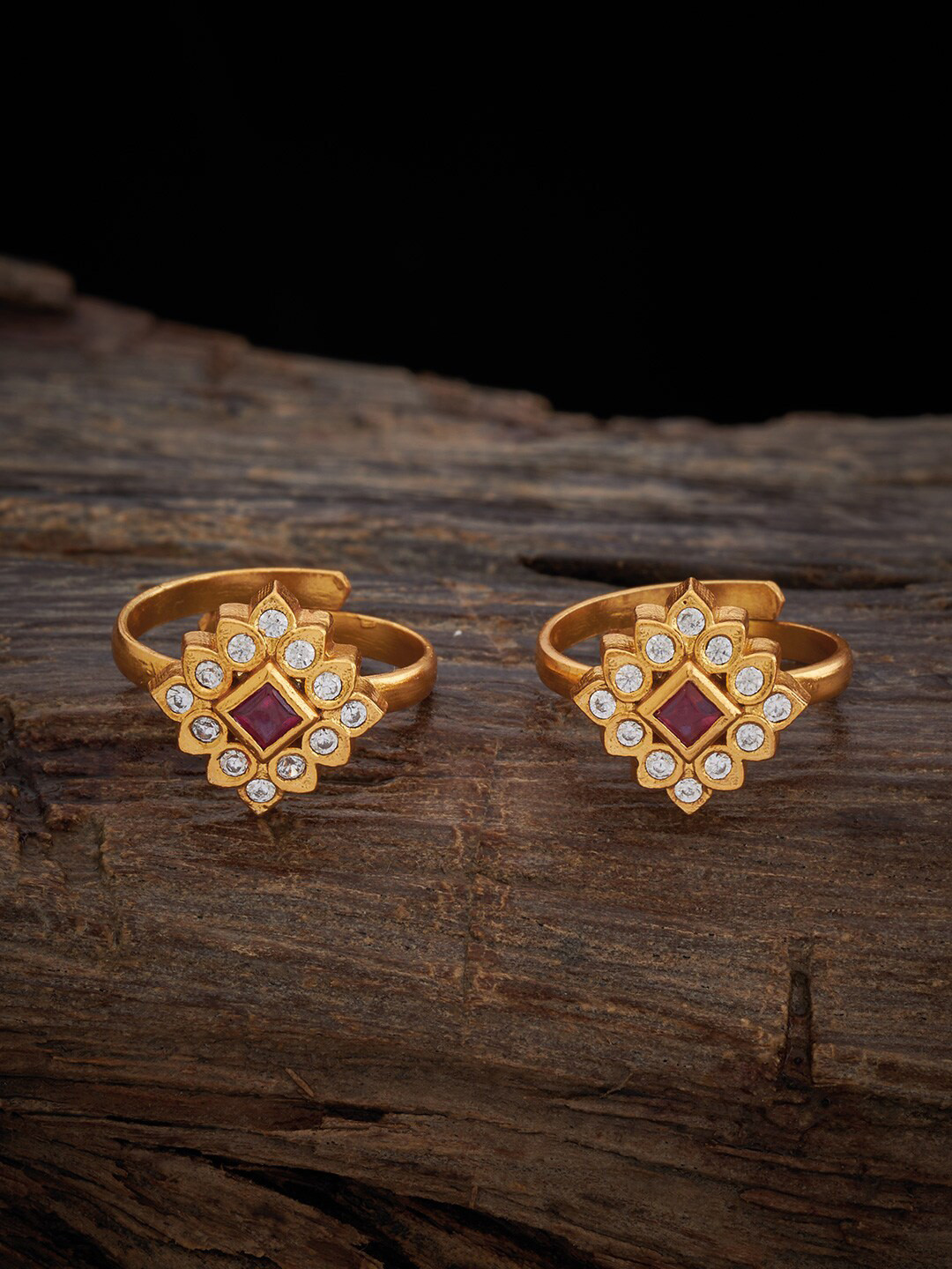 Kushal's Fashion Jewellery Embellished Bridal Set of 2 Silver Gold Plated Toe Rings