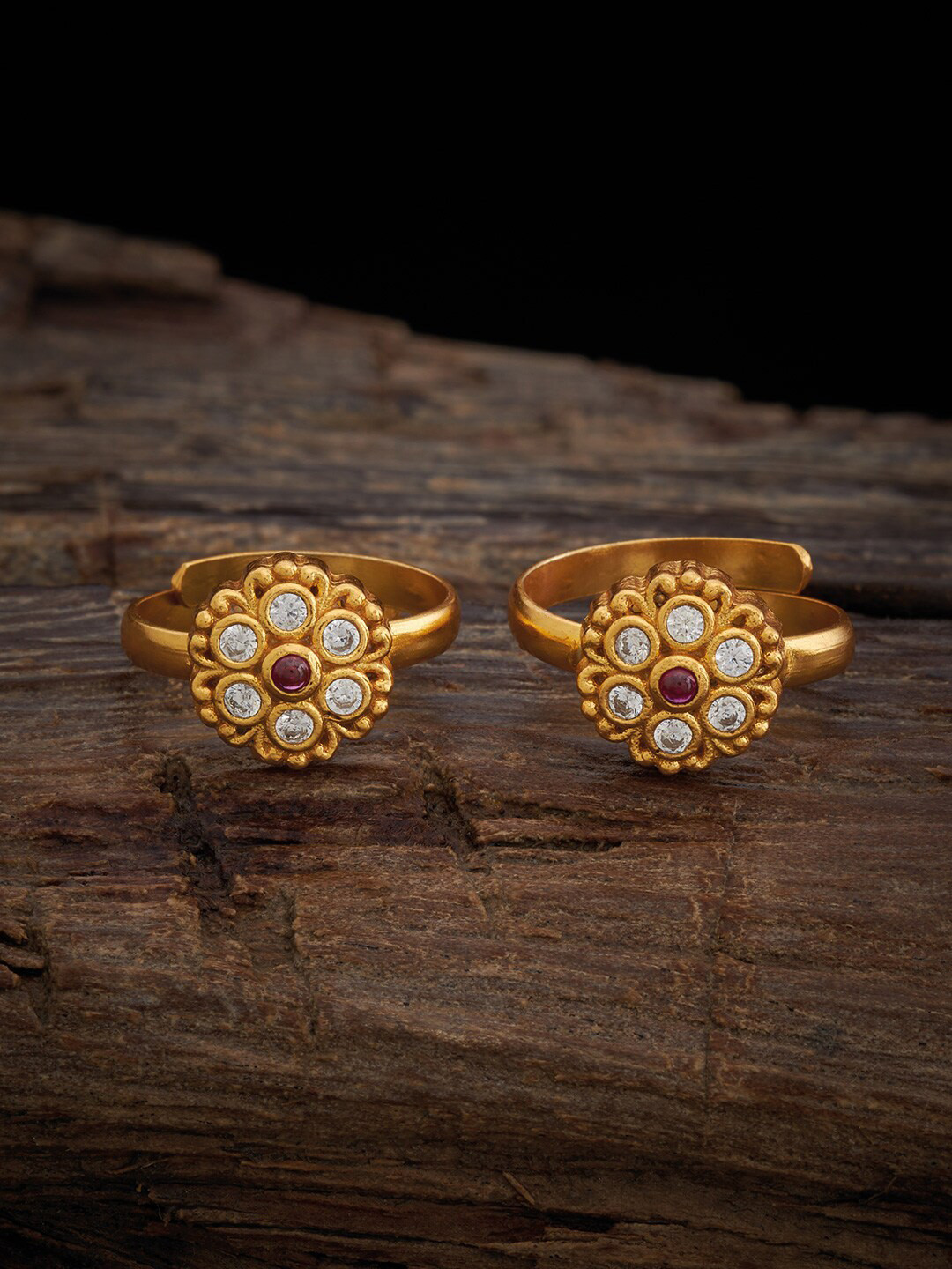 Kushal's Fashion Jewellery Embellished Bridal Set Of 2 Gold-Plated 92.5 Silver Toe Rings