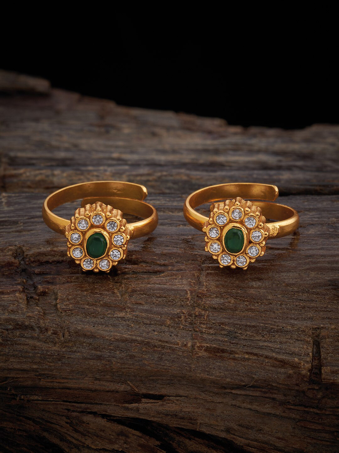 Kushal's Fashion Jewellery Embellished Bridal Set Of 2 92.5 Silver Gold-Plated Toe Rings