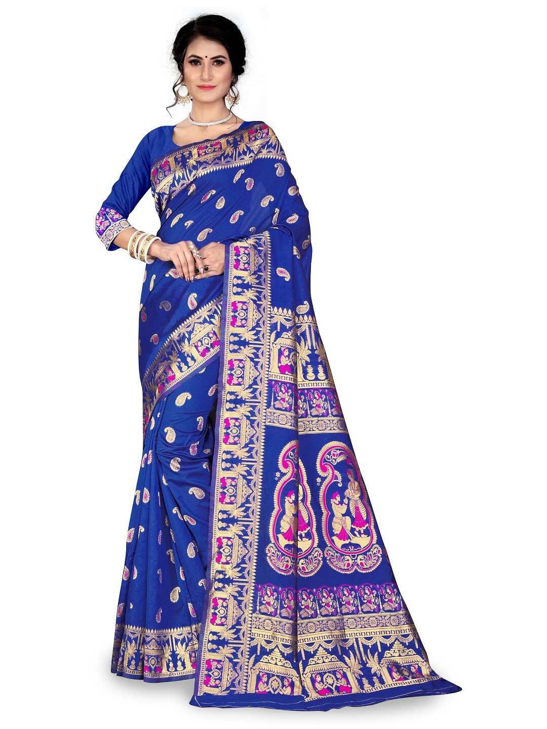 MAHAMANTRA Woven Design Zari Silk Blend Designer Baluchari Saree