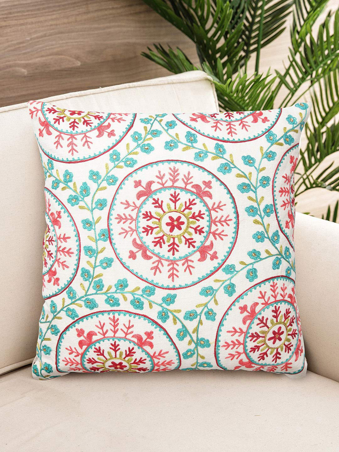 NISRAG HOME Suzani Floral Cotton Square Cushion Covers - 16.1 x 16.1 In