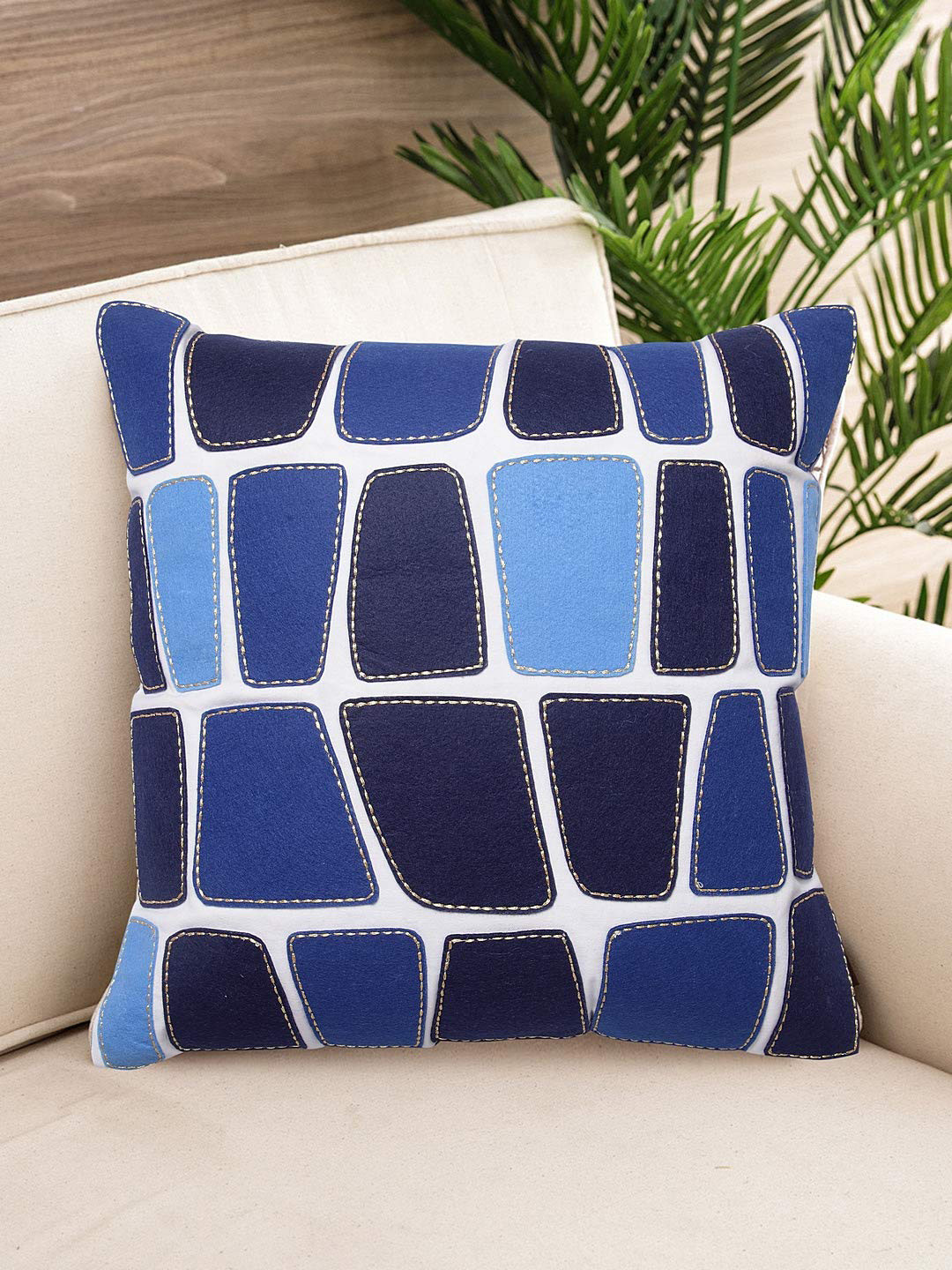 NISRAG HOME Patch Geometric Cotton Square Cushion Covers - 16 x 16 In