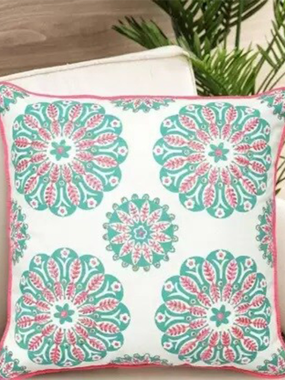 NISRAG HOME Emblem Floral Cotton Square Cushion Covers - 16 x 16 In
