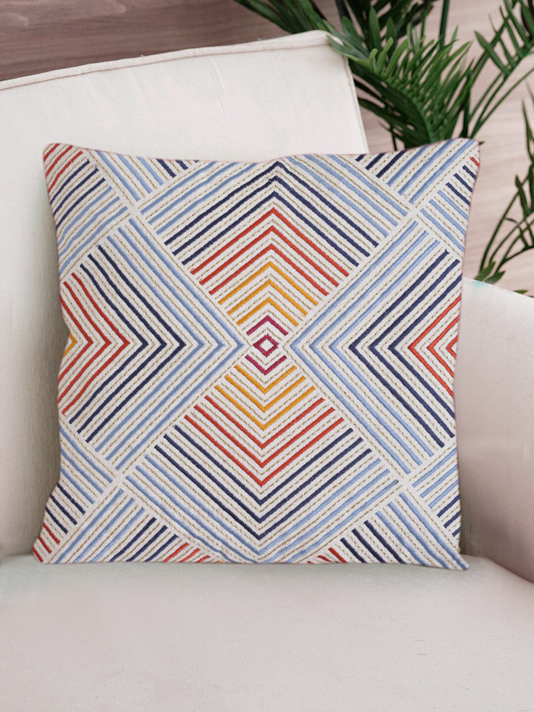NISRAG HOME OffWhite and Blue Embroidered Cushion Covers