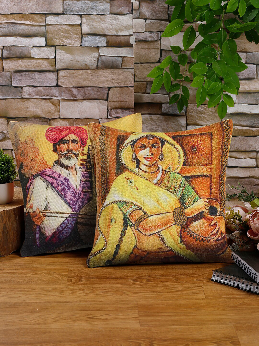 NISRAG HOME Yellow and Orange 2 Pieces BANJARA COUPLE  Cushion Covers