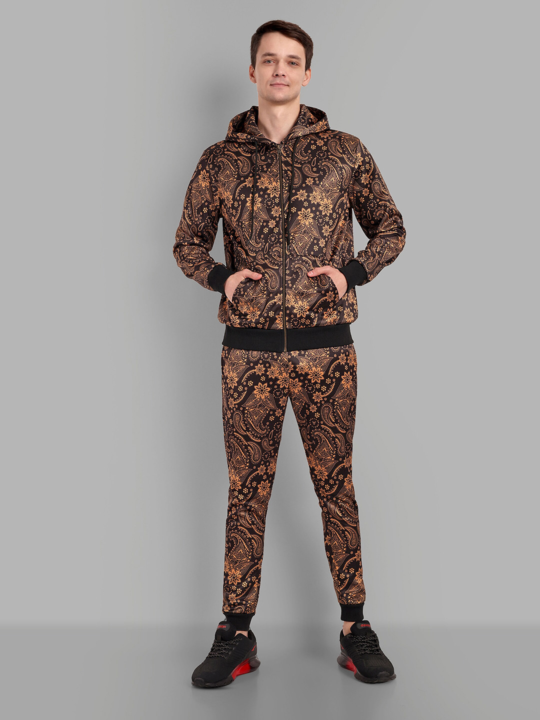 GO DEVIL Paisely Design Printed Hooded Sweatshirt With Joggers
