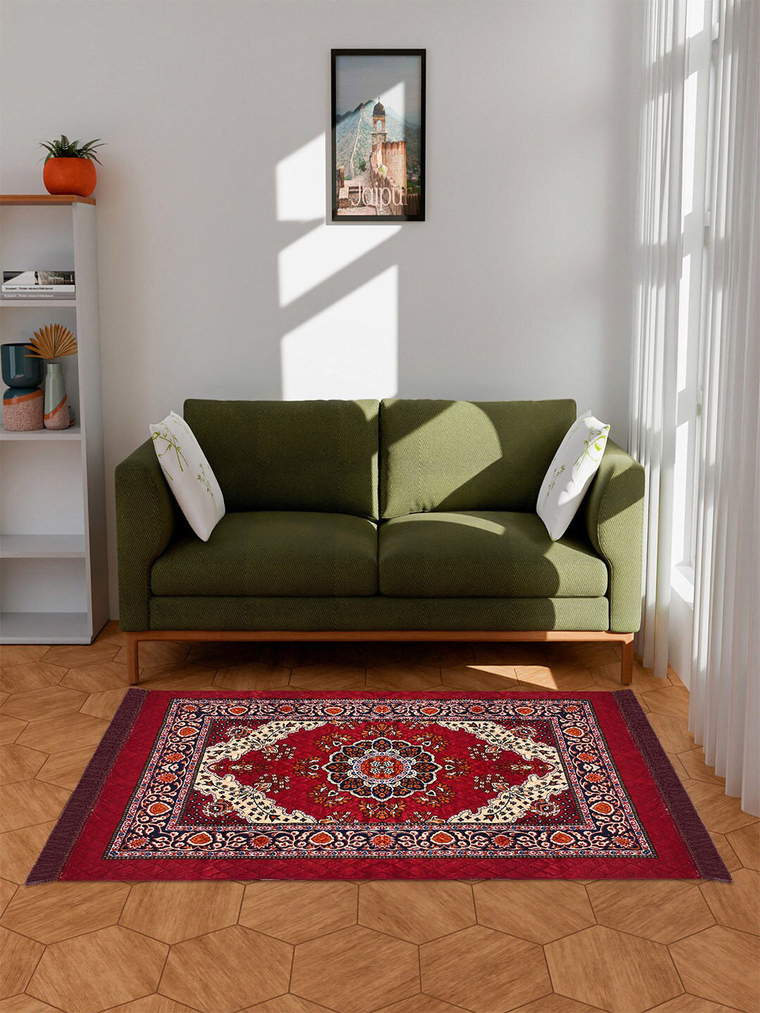 Kuber Industries Maroon Floral Printed Anti Skid Carpet Rug