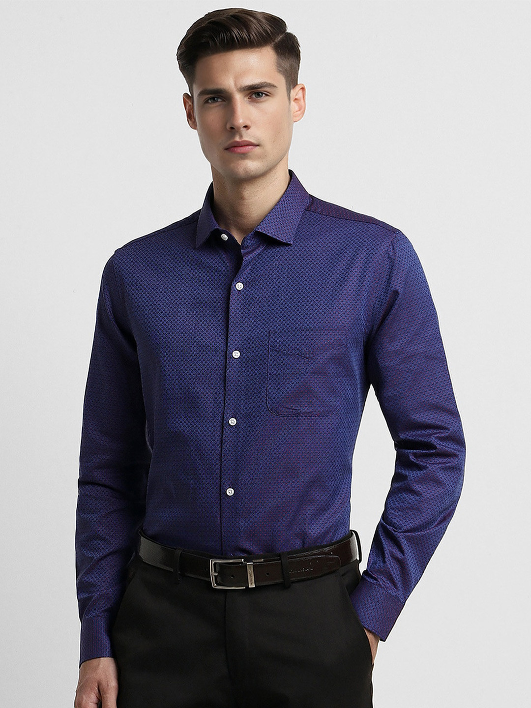 Peter England Elite Slim Fit Self Design Textured Cotton Formal Shirt