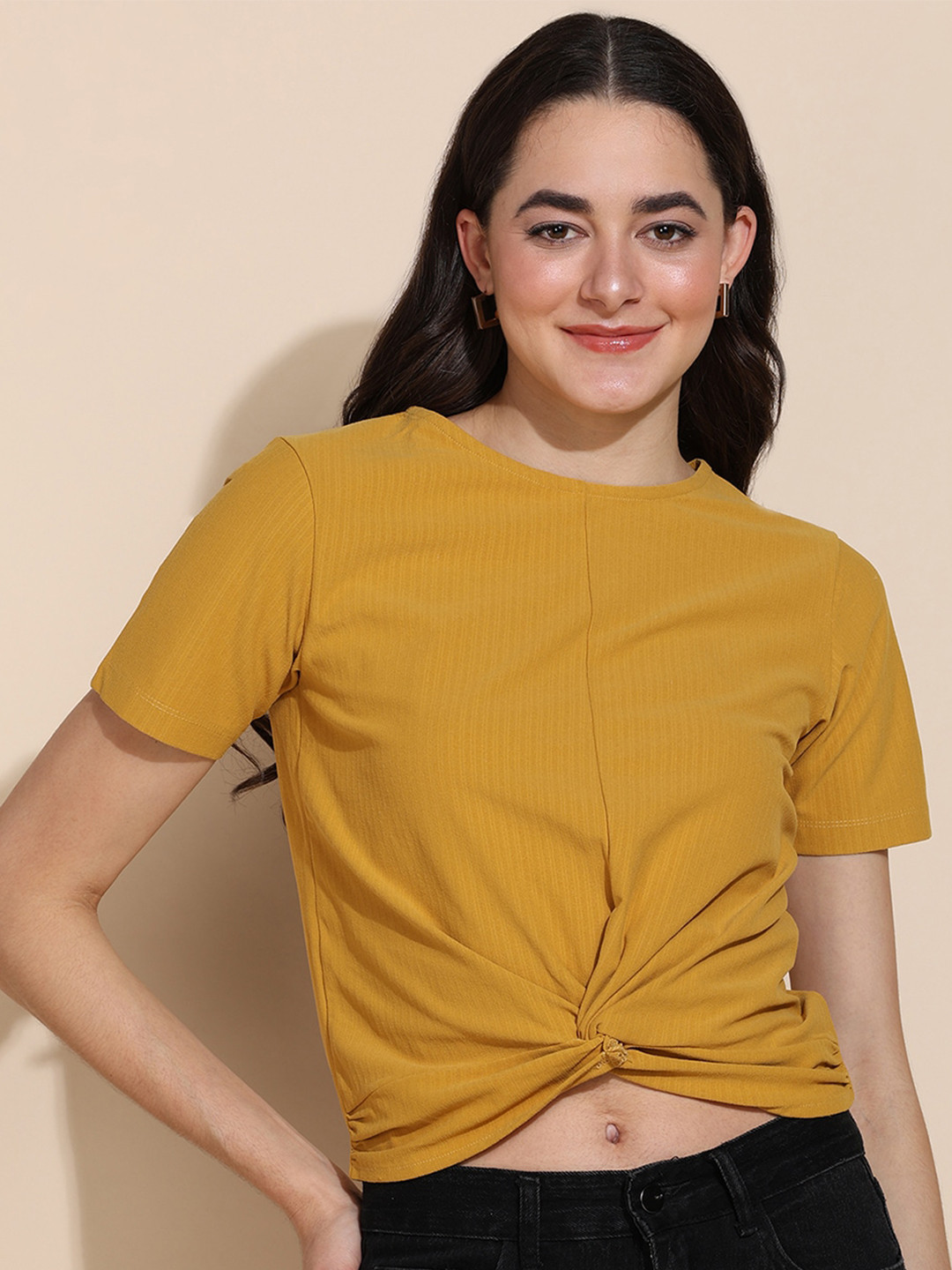 Mast & Harbour Round Neck Short Sleeves Crop Top