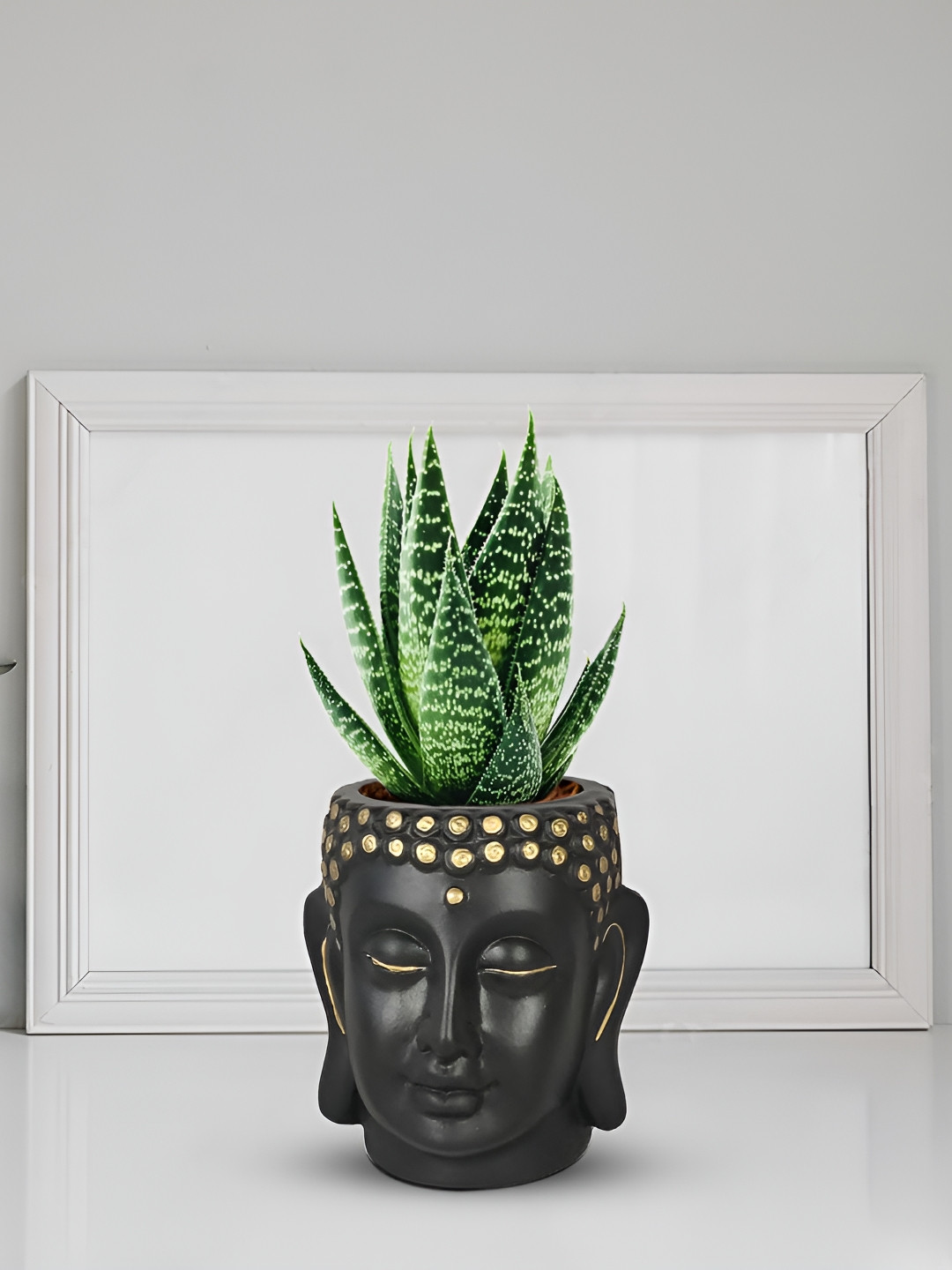 LASAKI Black & Gold Toned Textured Buddha Shape Ceramic Planter
