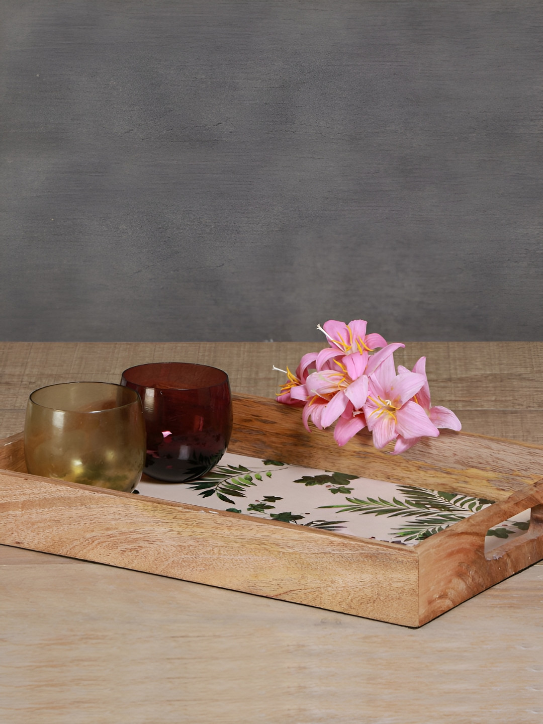 Manor House Brown Leaf Printed Wooden Tray