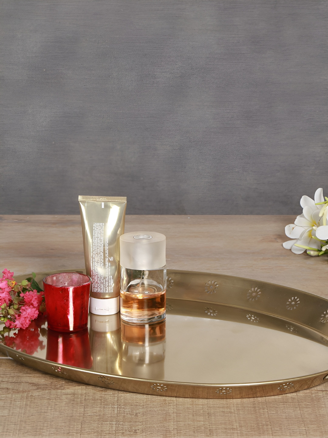 Manor House Rabat Gold toned Oval Shape Stainless Steel Serving Tray