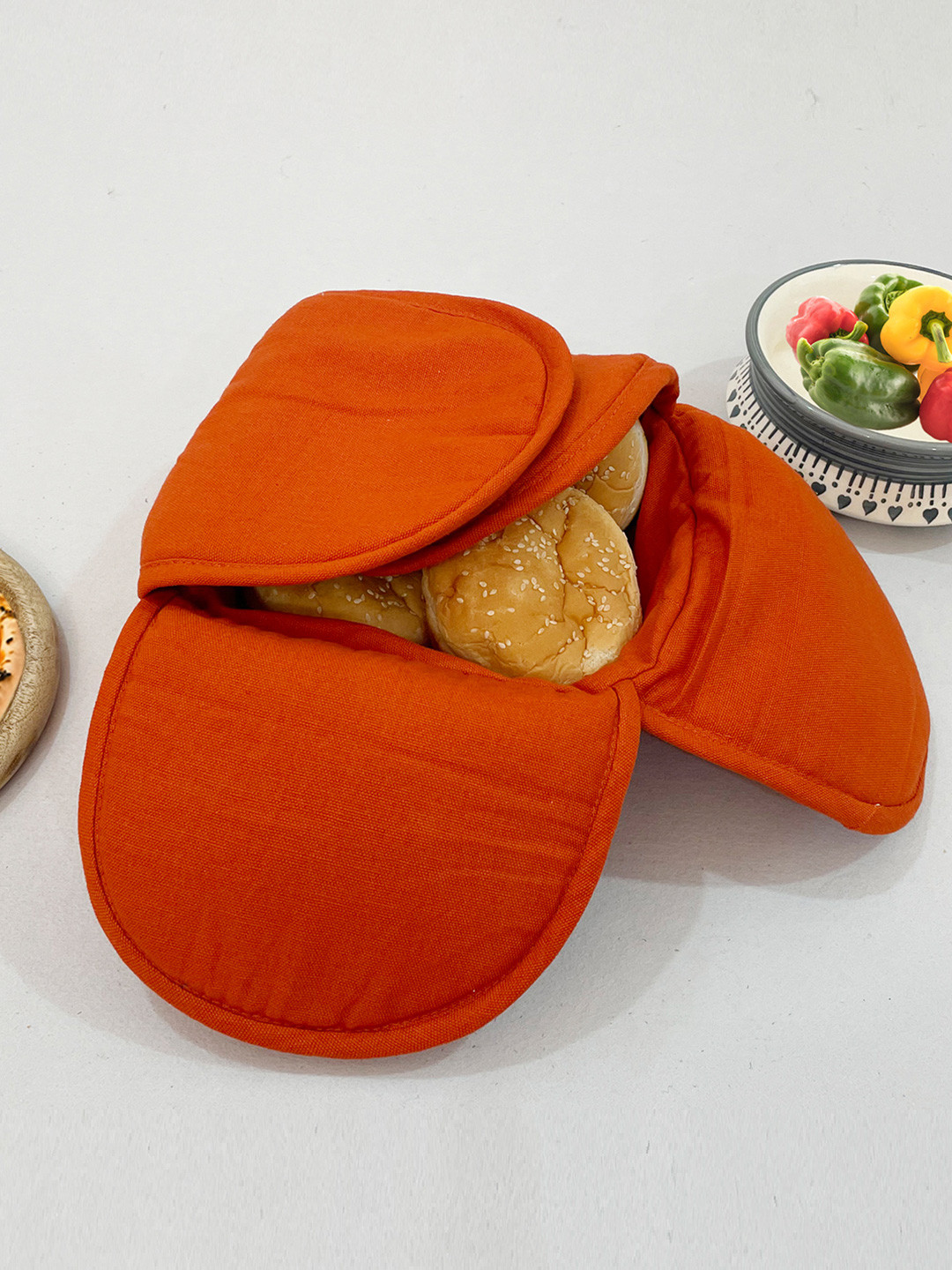 SWAYAM Rust Red Wood Microwave Safe Cane Bread Basket With Cotton Foam Filled Cover