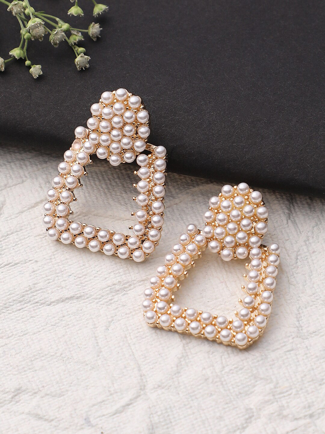 DressBerry White Gold-Plated Beaded Drop Earrings