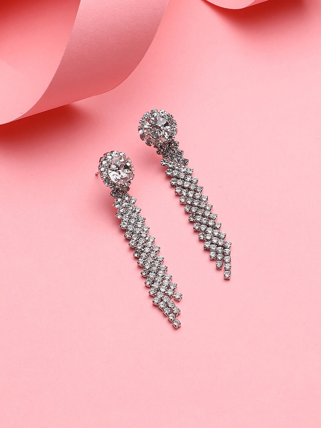 DressBerry White Silver-Plated Chandelier Drop Earrings