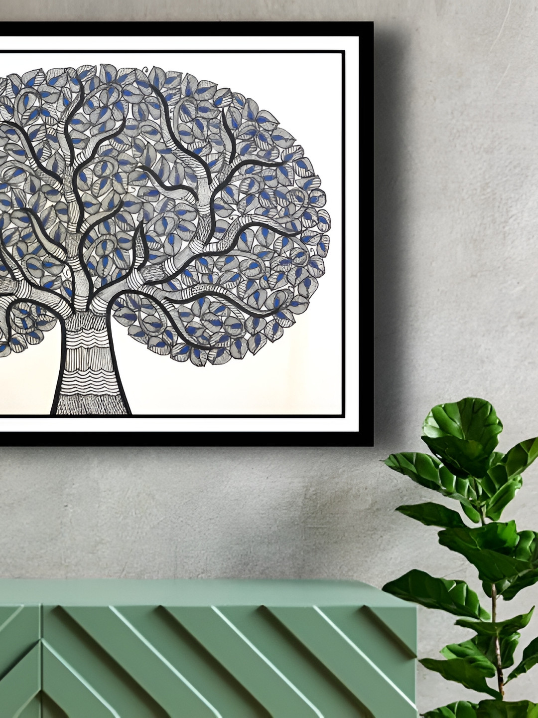 ARTDARSHAN Black & Blue Floral and Botanical Square Shaped Paintings Wall Art