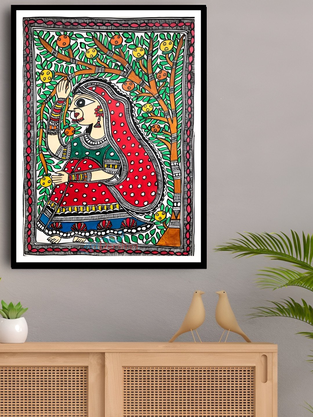 ARTDARSHAN Black & White Traditional Madhubani Art Painting Village girl