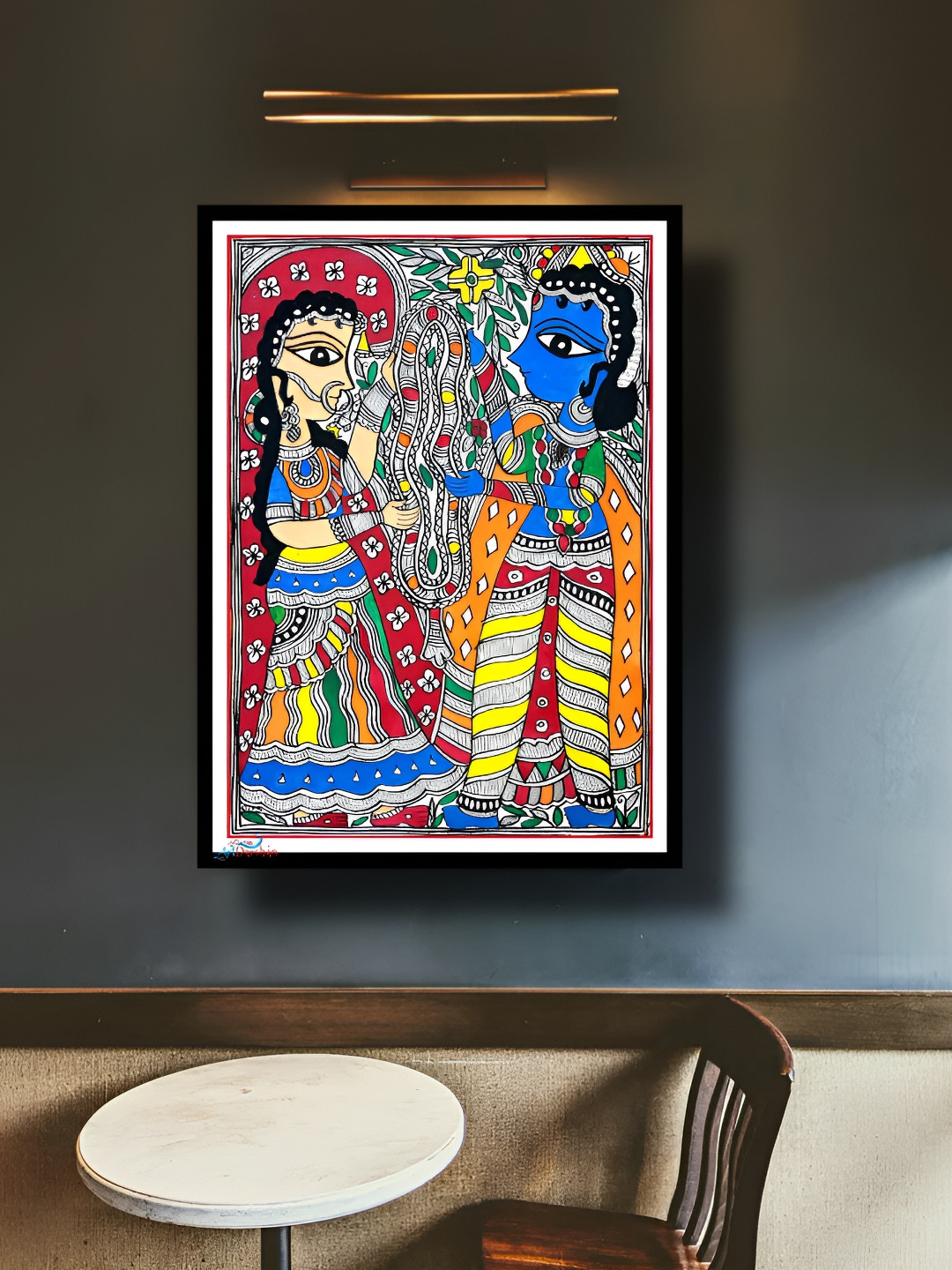 ARTDARSHAN Red & Blue Ram Sita Jaimala Rectangular Shaped Paintings Wall Art