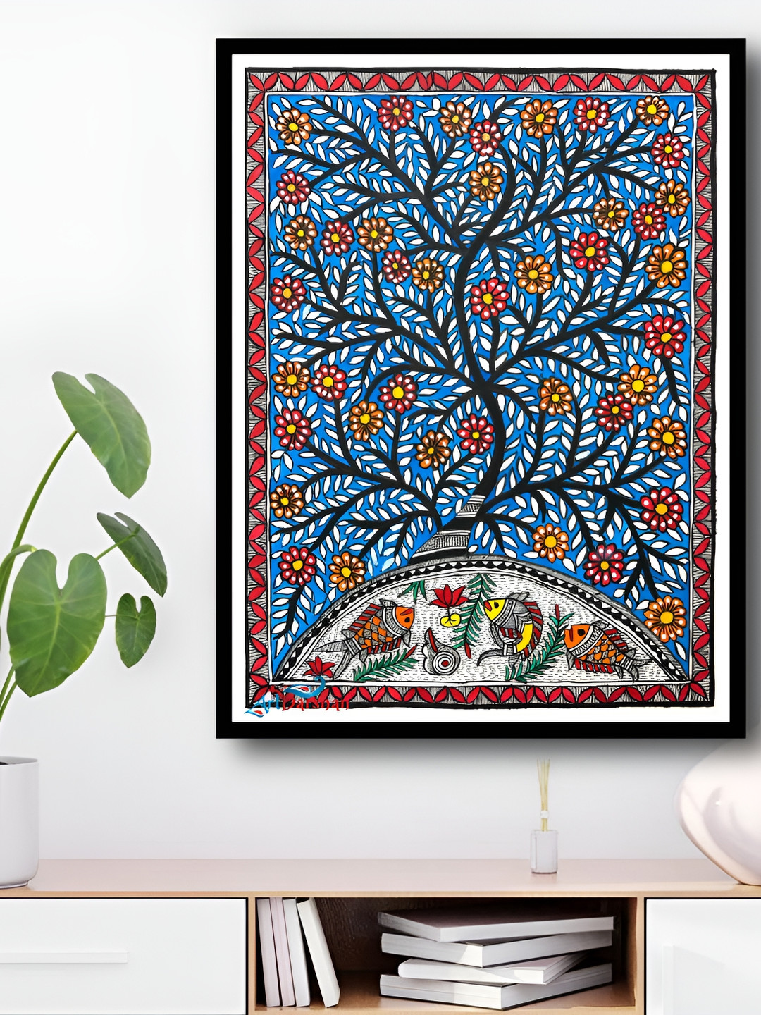 ARTDARSHAN Blue Paper Wall Living Room Rectangle Potrait Paintings Wall Art -14.96 x 19In