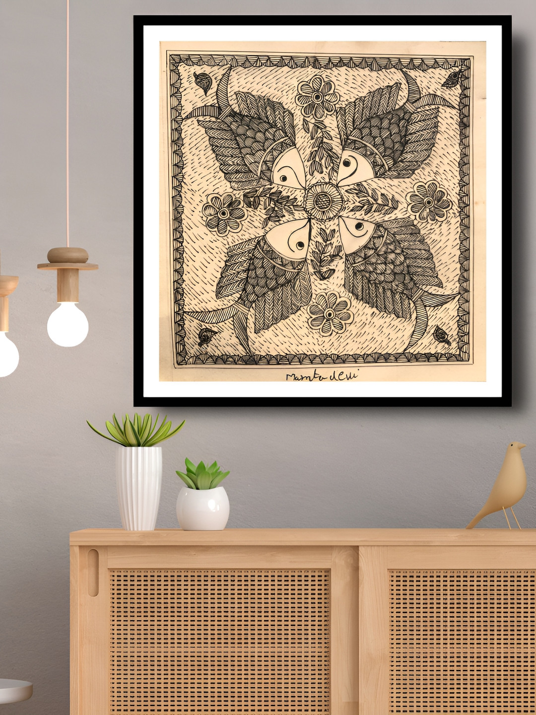 ARTDARSHAN Beige & Black Birds and Animals Square Shaped Paintings Wall Art