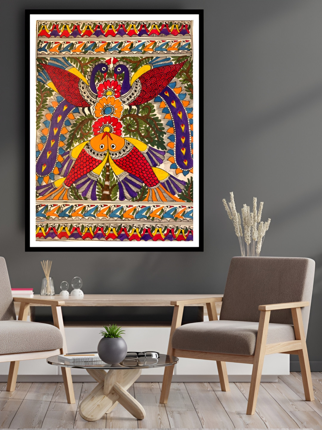 ARTDARSHAN Red & Blue Birds and Animals Rectangular Paintings Wall Art