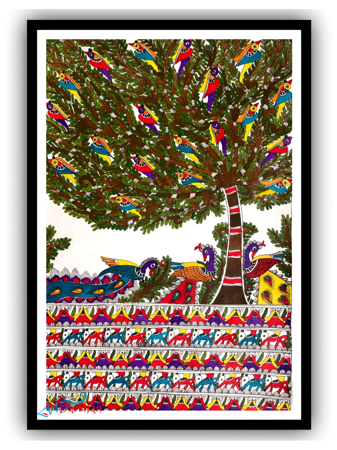 ARTDARSHAN Green & Blue Floral and Botanical Rectangular Paintings Wall Art