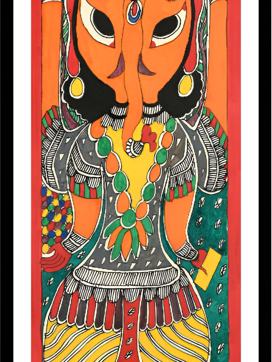 ARTDARSHAN Green & Orange Ganesha Rectangular Paintings Wall Art