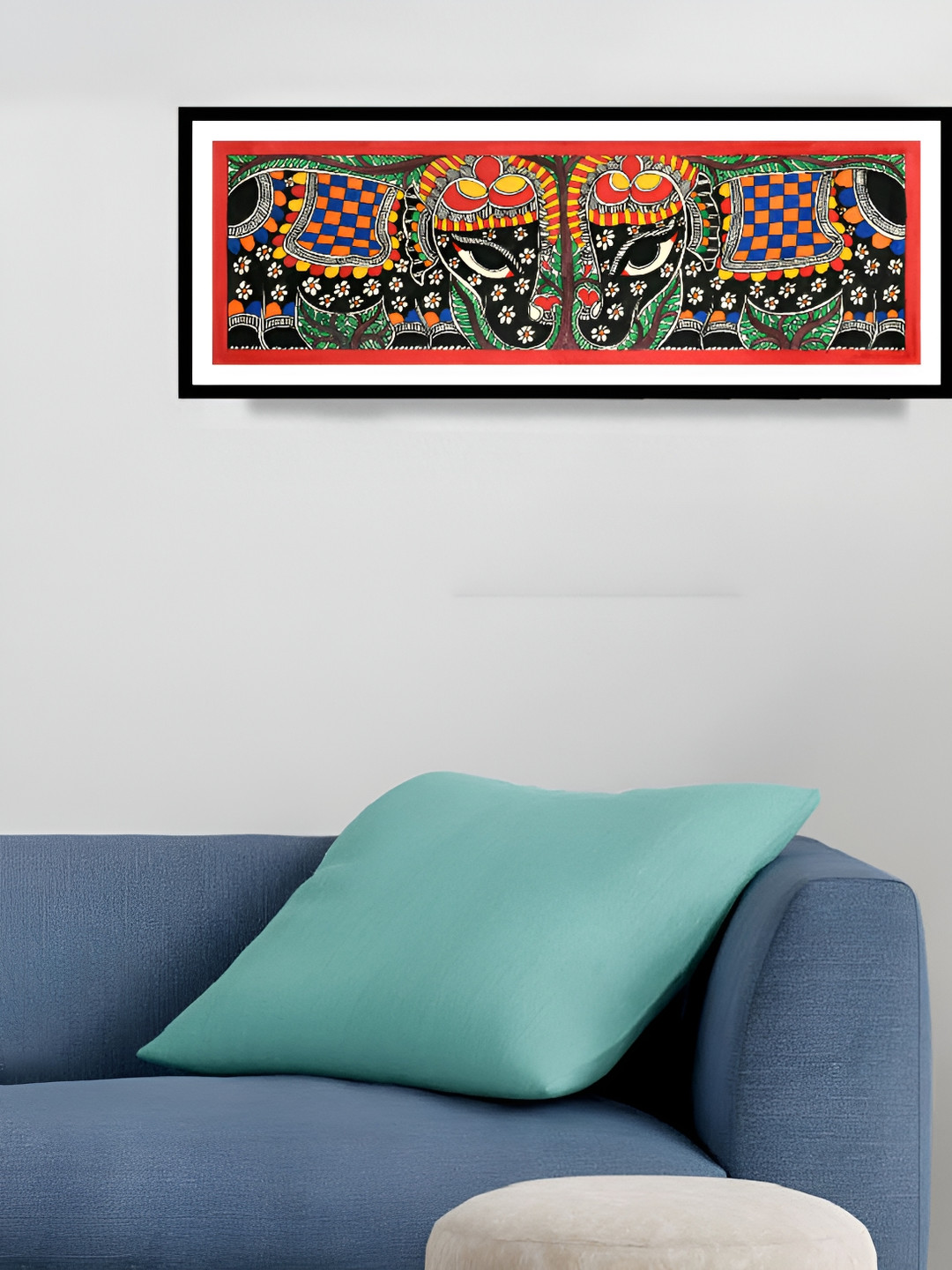ARTDARSHAN Black & Red Madhubani Elephant Painting Wall Art