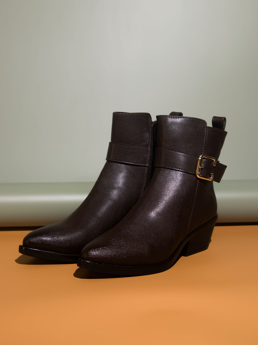 Inc 5 Women Buckle Detail Block-Heeled Regular Boots