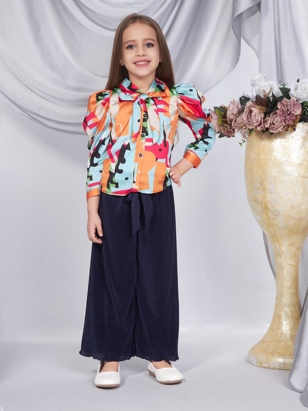 Peppermint Girl Tie Up Neck Print long Top